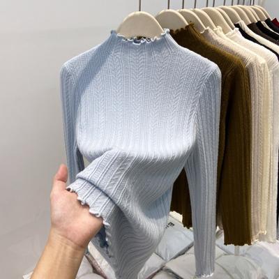 Semi-turtleneck Temperament Fungus Edge Bottoming Shirt Women's Spring Slim-fitting Simple Inner Top Soft Waxy Knitted Sweater
