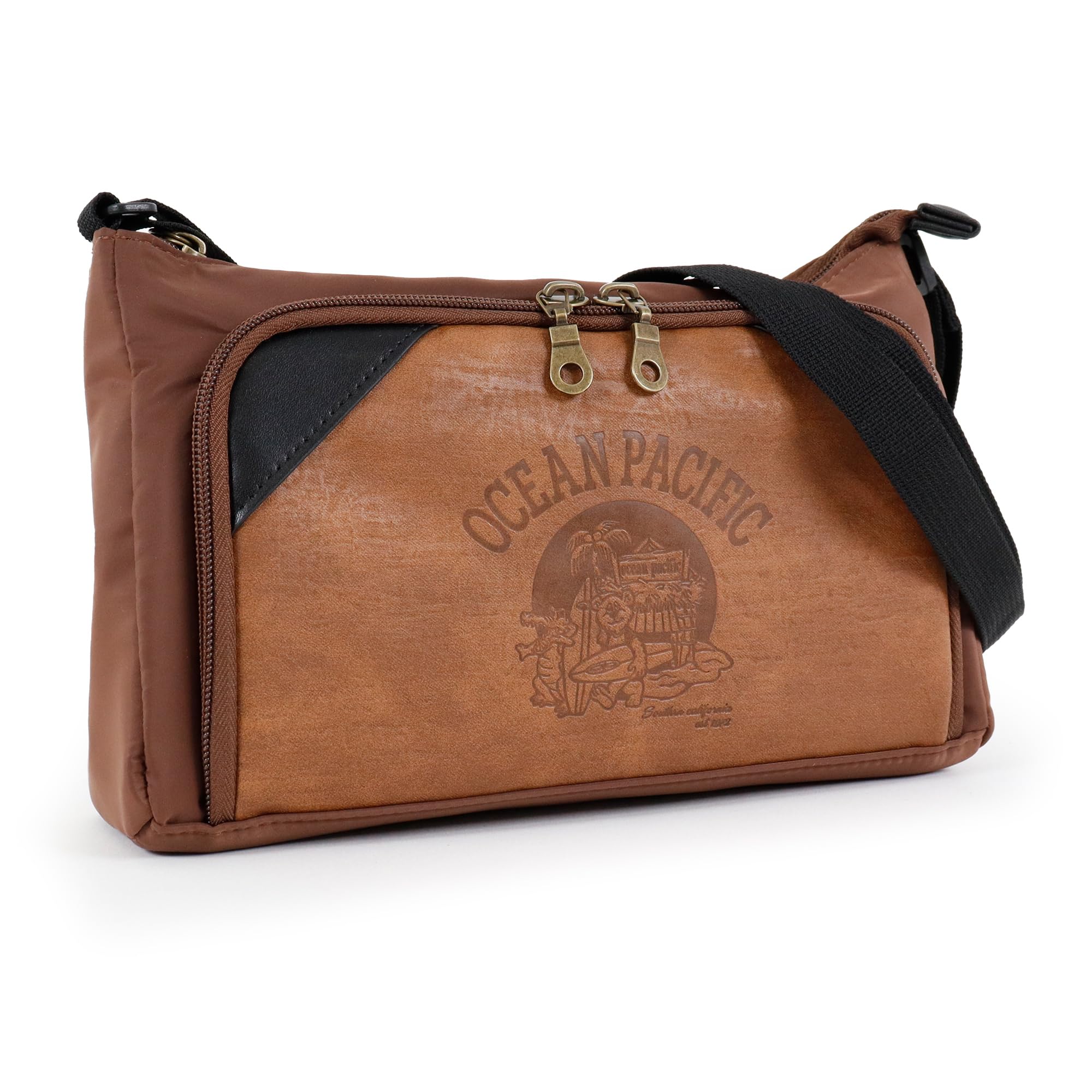 Мужская повседневная сумка через плечо Ocean Pacific большой вместимости с дизайном кошелька с изображением калифорнийского медведя, катающегося на серфе (Шоколад) шоколадный