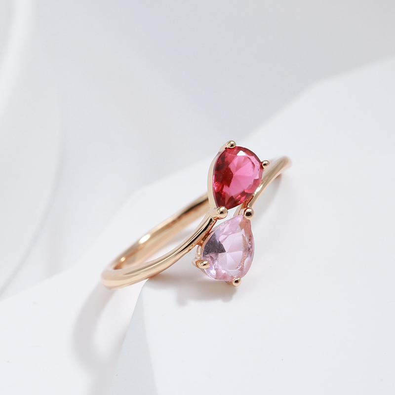 Kienl New Red With Pink Natural Zircon Rings For Women  Rose Gold Simple Slim Romantic Fashion Jewelry Gift For Girl Friend