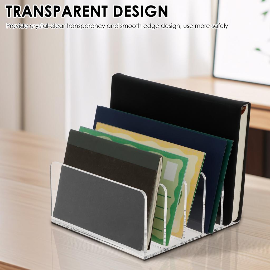 5 Slot Business Card Holder Acrylic Desktop Upright Mail Organize Transparent Card Display Stand Office Desk Bracket
