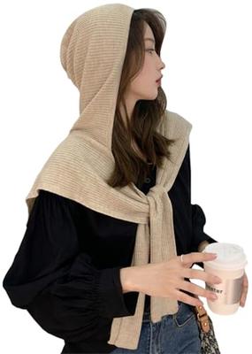 LINSHIN Women's Knit Hat, Neck Warmer, Hooded Collar, Scarf, Stole, Muffler, Shoulder Wrap, Neck Cover, Warm, Windproof, Cold Protection, Stylish, Fas