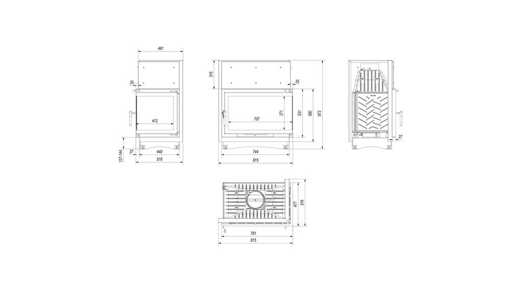 Cast Iron Fireplace KRATKI OLIWIA Right 16 kW Ø 200