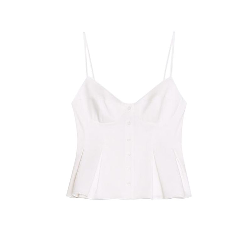 Spring New Women's Clothing French Style Silm Small Pleated Poplin Camisole Waist-Controlled Top 2890420 2178083