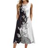 Women's Fashionable Printed Round Neck Sleeveless Casual Pullover Pocket Mid Length Dress