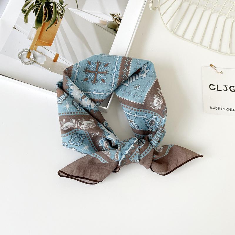 55 Cotton And Linen Headscarf Summer And Autumn Floral Silk Scarf Sweet Versatile Square Scarf Small Scarf Women'S Thin Decorative Silk Scarf
