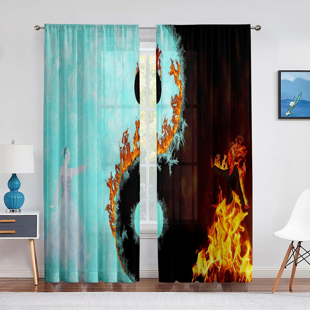 Yin Yang Trippy Psychedelic Art Tulle Voile Curtains for Bedroom Window Decor Living Room Sheer Curtains Blinds Organza Drapes