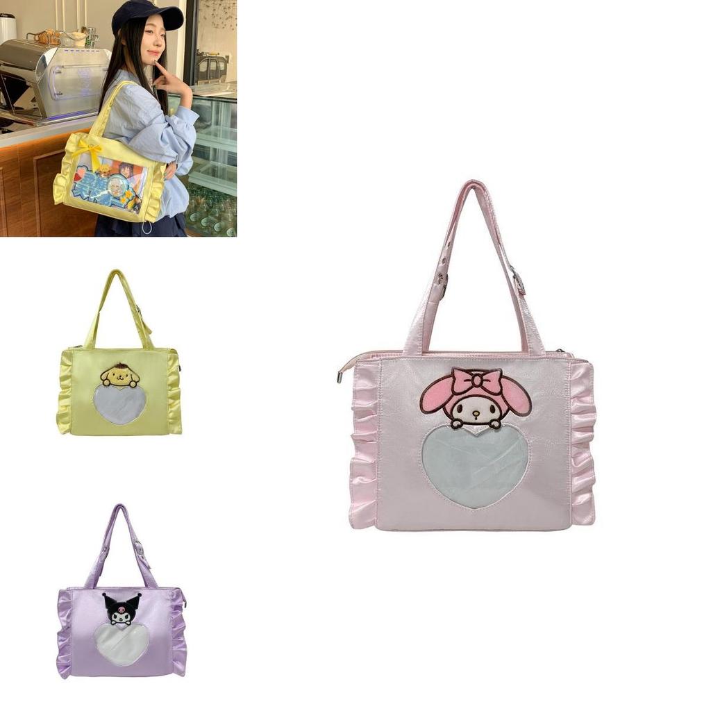 Pattern Lace Design Tote Bag With Transparent Compartment For Daily Use Girls