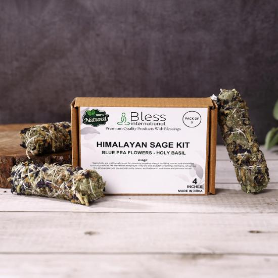 Bless-International Himálajská-Šalvěj-Svatá-Bazalka-Květy-Modrého-Hrášku-Kadidlo Prémiové-100%-Přírodní-a-Organické Ručně-Vyráběné-4-Palce-Dlouhé