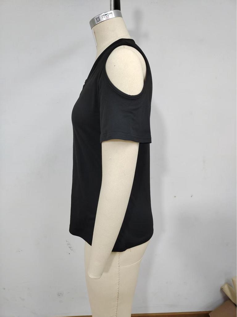 2025 Women's Solid Color Off-Shoulder Loose V-Neck Short Sleeve T-Shirt