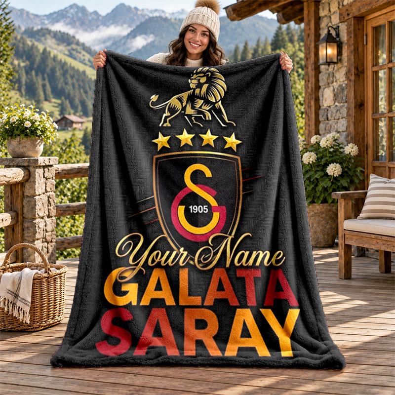 Galatasaray Custom Name Flannel Blanket Personalized Soft Warm Plush Throw Blanket Customized Gift for Family Friends