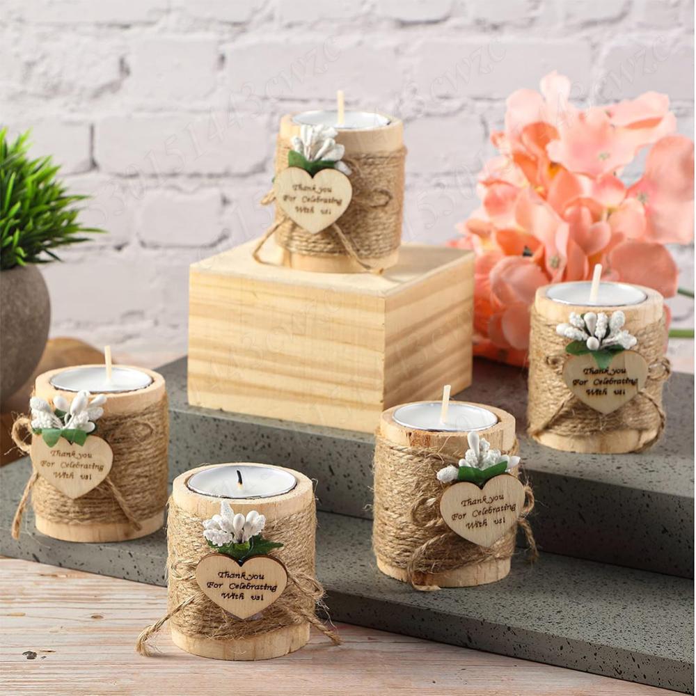 24 Pcs Christmas Wooden Tealight Candlestick Small Guest Candlelight Party Favors for Wishing Wedding Party Birthday Candlestick