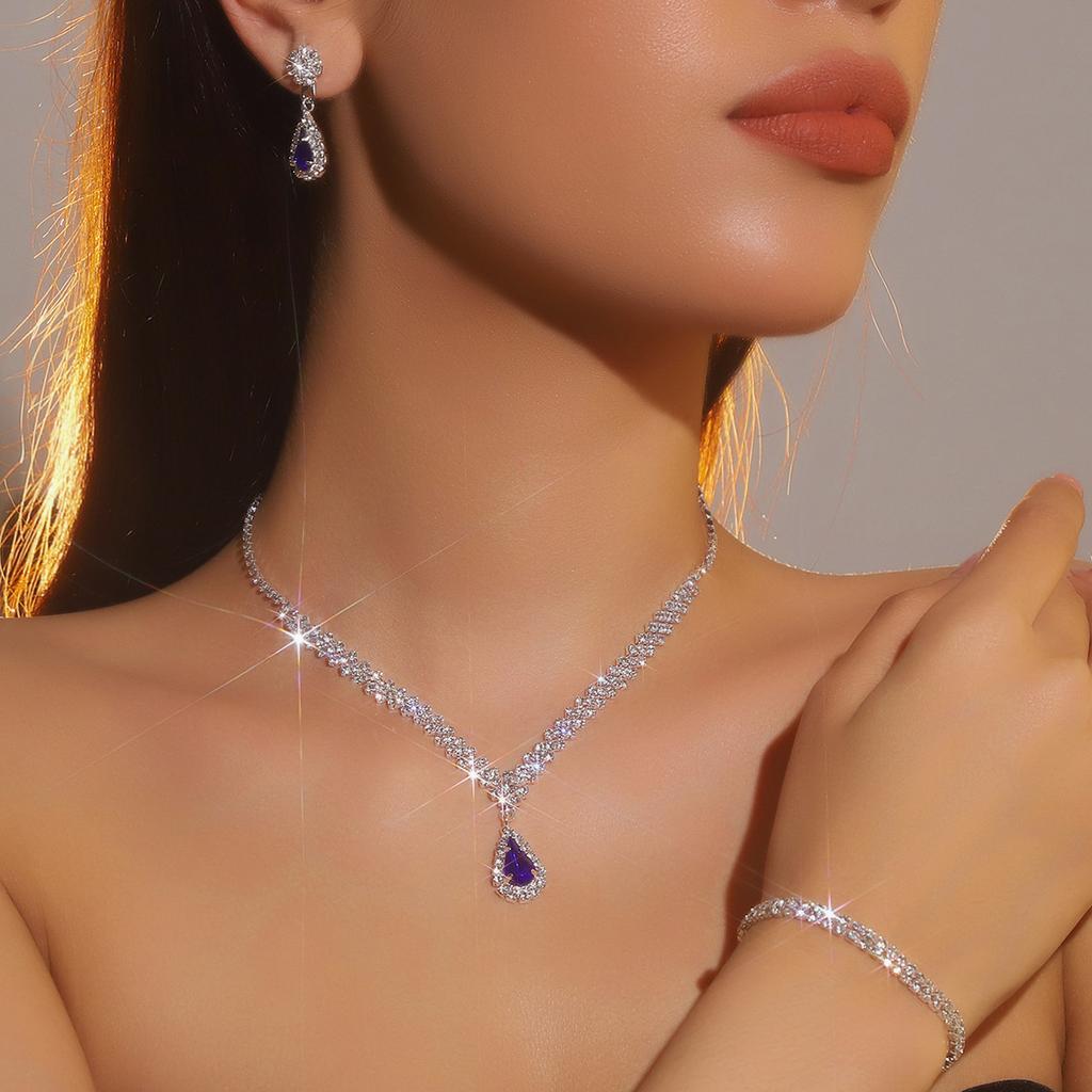 High-End Luxus Super Glitzer Voll Diamant Halskette Ohrringe Armband Set Abschlussball Accessoires