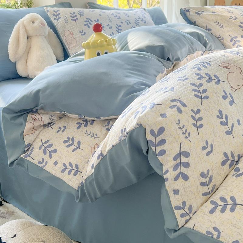 A-Class Double-Layer Yarn Floral Bedding Set Bubble Cotton Skin Friendly Summer Duvet Cover Sets Ins Soft Bed Linens for Home