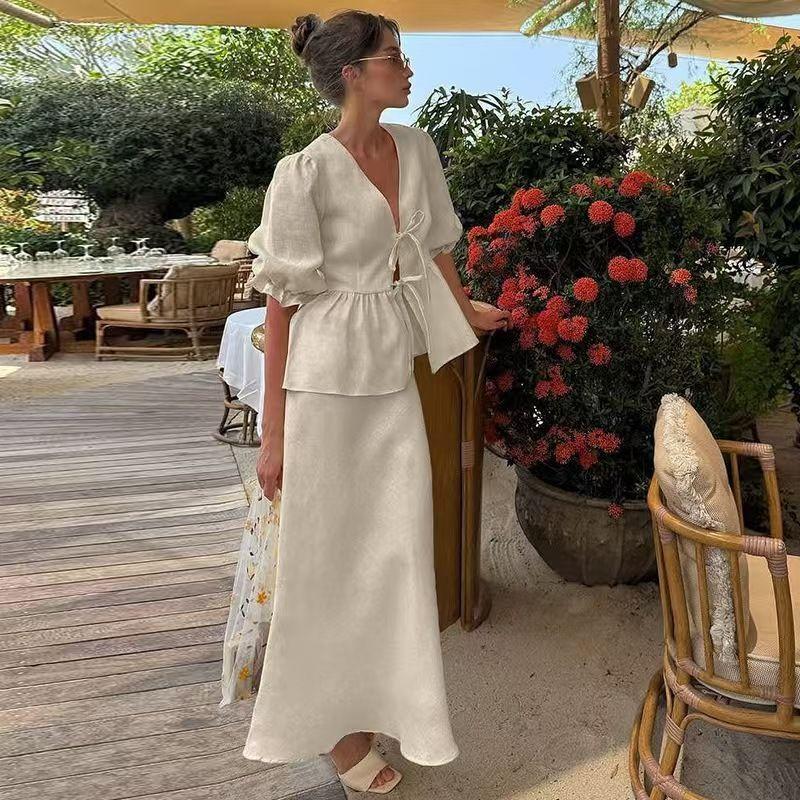 

Рубашки с рукавами-буфами в западном стиле, комплекты юбок, комплект рубашки и юбки с рукавами-пузырями Apricot color 2XL