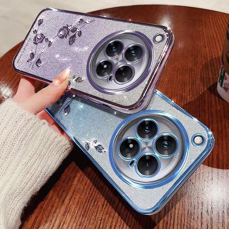 Phone Case For Infinix Zero 40 5G/4G, Flash Pink Flower Transparent Shock Protection Luxury Diamond Shining Protective Cover