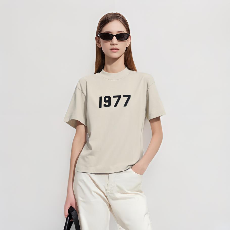 Fear Of God Essentials Tee Wheat 1977 Series Digital Flock Pattern Short Sleeve Drop Shoulder T-Shirt Women Tops FOG-SS22-188
