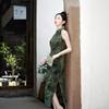 1011 Summer and Autumn New Chinese Neck Cheongsam Skinny Medium and Long Dress Wedding Banquet Slim Women's Clothing Performance Generation