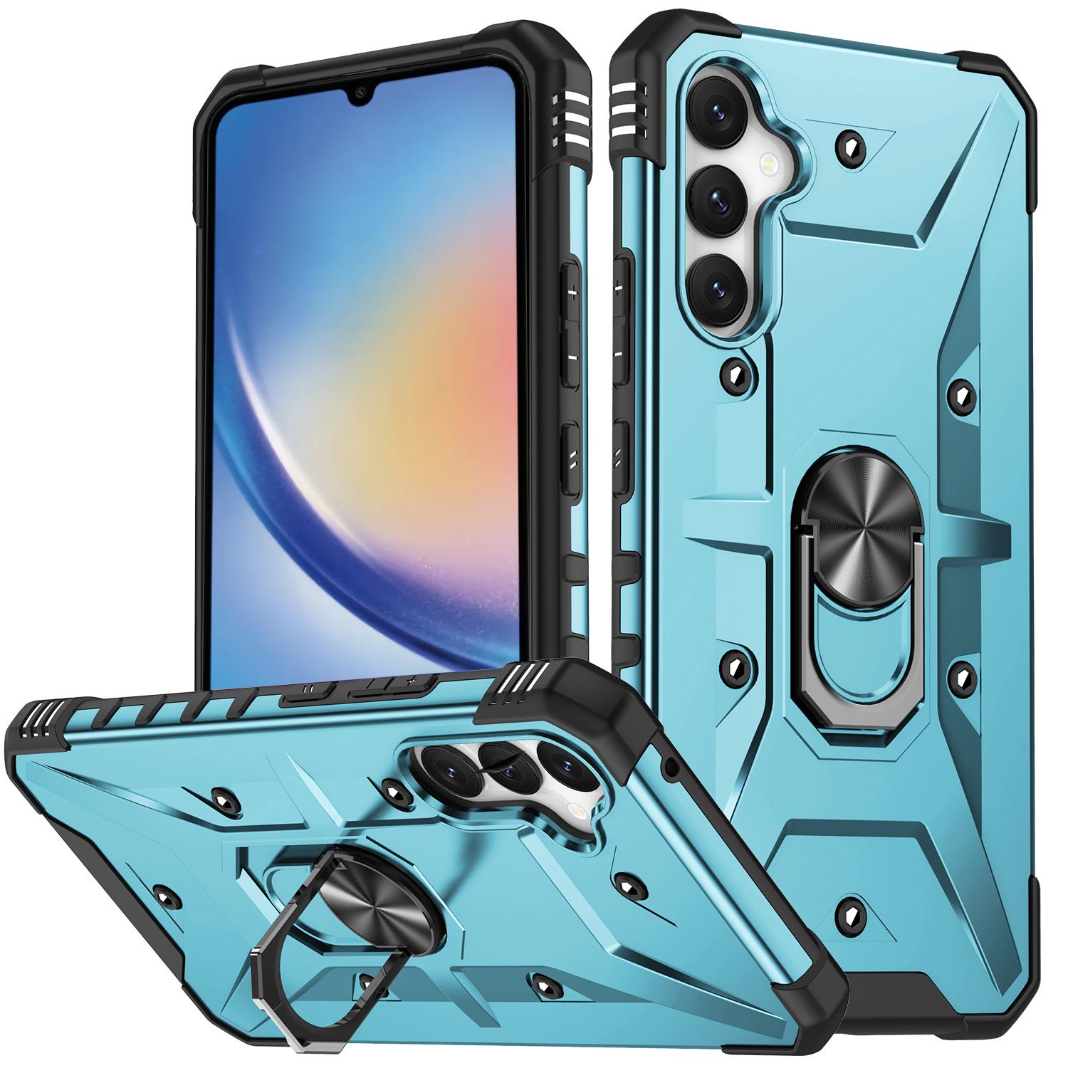 

For Samsung Galaxy A34 5G Shockproof TPU+PC Phone Case Ring Kickstand Anti-Scratch Back Cover Baby Blue