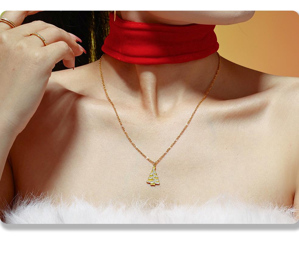 Gold-Plated Zircon Christmas Tree Pendant Necklace - Romantic Gift for Girlfriend