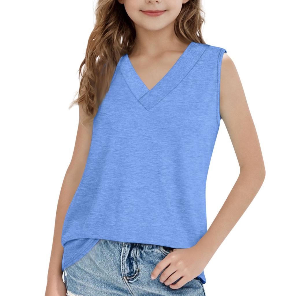 Girls' Sleeveless V-Neck Tee - Summer Cotton Tank Top