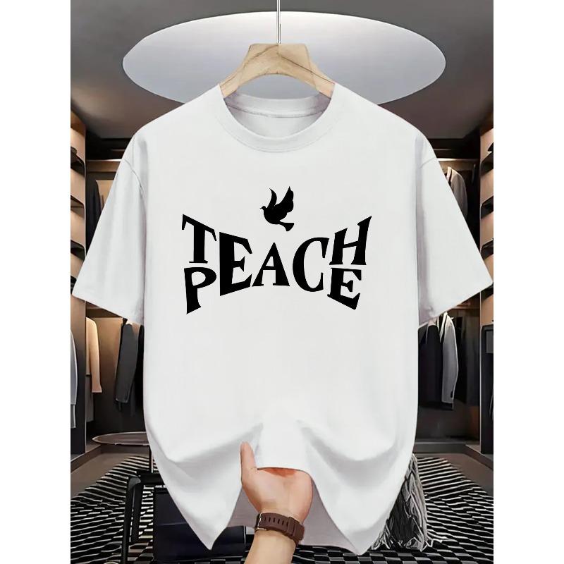 

European Size Peace Teach Crewneck T-shirt, Featuring a Minimalist Design That Conveys a Message of Peace, Ideal for Casual Casual Attire S белый