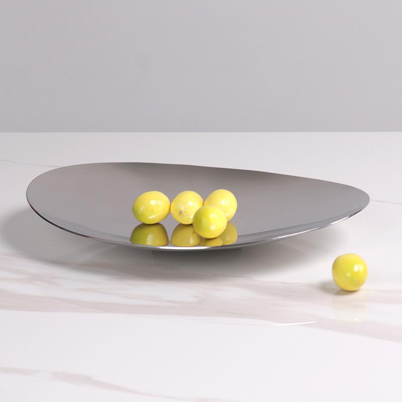 Simple Light Luxury Metal Stainless Steel Fruit Plate Fruit Basin Soft Decoration Model Room Dining Table Tray Storage Tray Ornaments