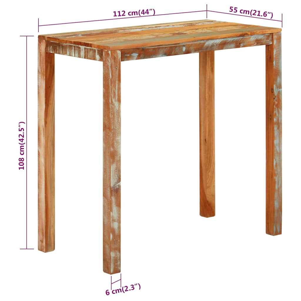 Bar Table 112x55x108 cm Solid Reclaimed Wood