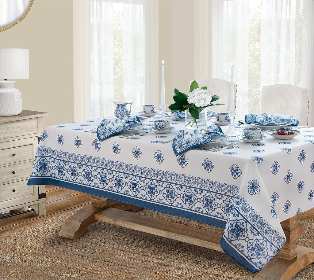 Zitronenhain Blaues Muster Tischdecke Polyester Abwischbar Wasserdicht Tischdecke Innen Außen Feiertagsessen Party Hochzeit Deocr