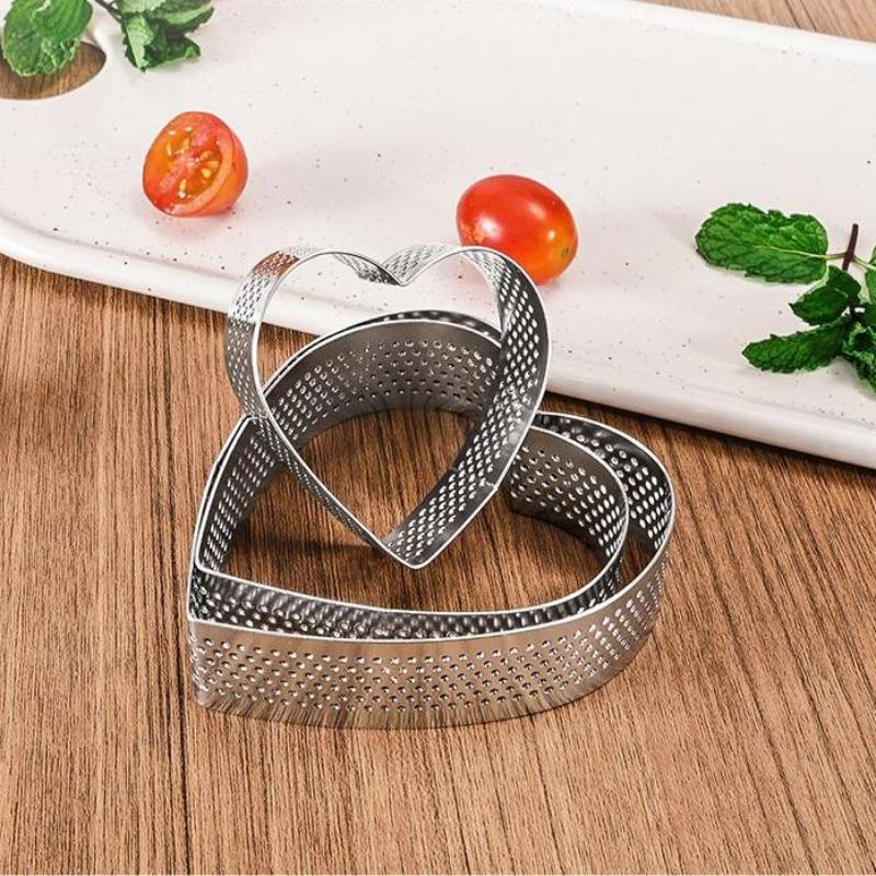Heart Shaped Perforated Tart Rings With Hole Stainless Steel Tart Bottom Tower Fruit Pie Quiches Cake Ring Mousse Baking Mold