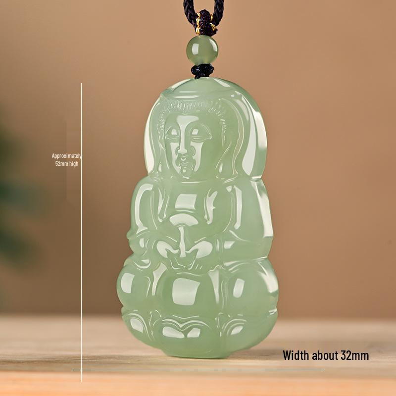 Natural Hetian Jade Guanyin & Buddha Couple Pendants – Clear Water Big Belly Bodhisattva Design.