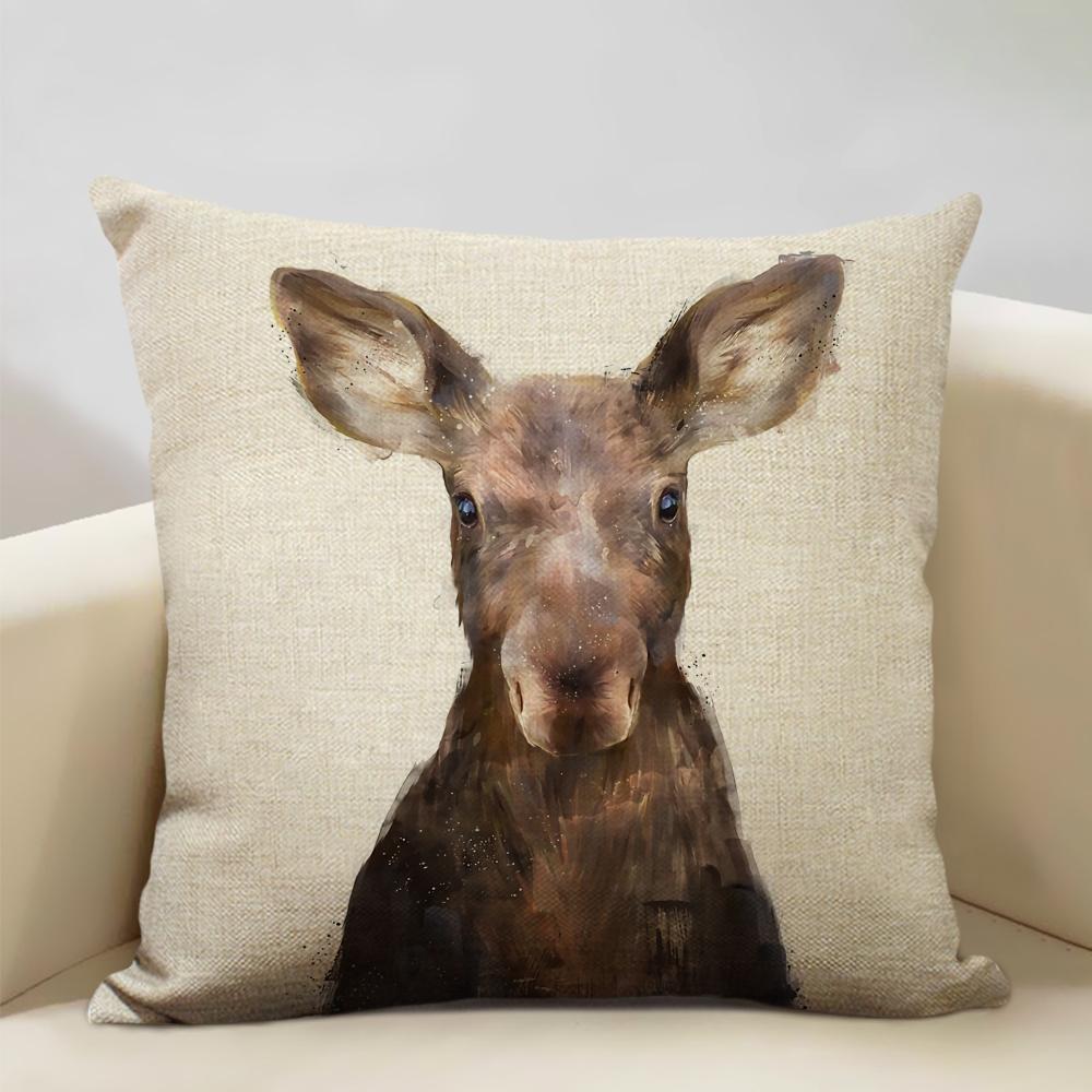 Animal Portrait Bear Lion Tiger Deer Cushion Cover Home Decoration Linen Pillow Cover 45x45cm Sofa Pillow Case Children's Gift