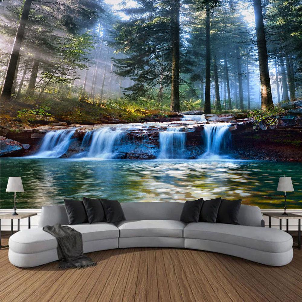Frumoasă pădure naturală imprimată tapiserie mare de perete ieftină hippie agățată tapiserii de perete boeme decor mandala de perete
