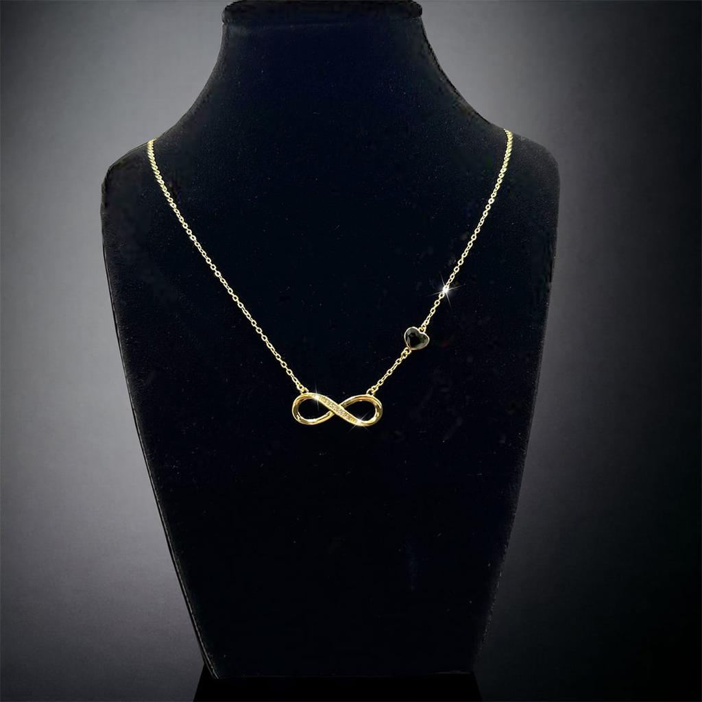 Złoty naszyjnik infinity z cyrkoniami - srebro 925 - pozłacane 24k - silver night - (45cm) - prezent na imieniny