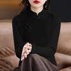 Velvet Plus Thickened Retro Long Sleeve T-shirt - Women's Embroidered Autumn/Winter Outerwear Base Layer