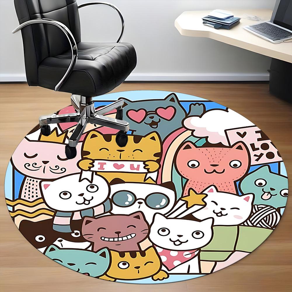 1PC Cats Love Office Round Area Rug,  Mat Suitable ForOffice, Under Office Chairs Bedroom Living Room Home Decor, Room Deco