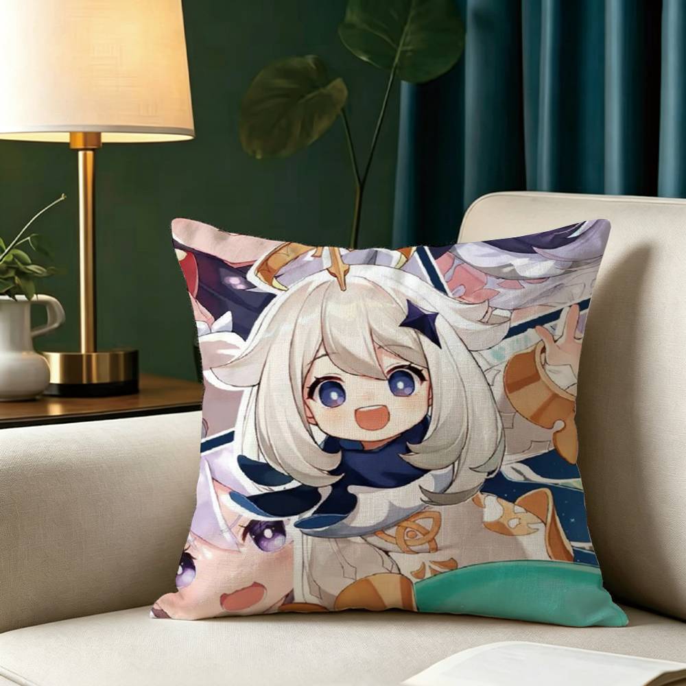 G-Genshin Impact P-Paimon Pillow Case Square Double-Sided Sofa Cushion Cover Bedroom Bedside Pillow