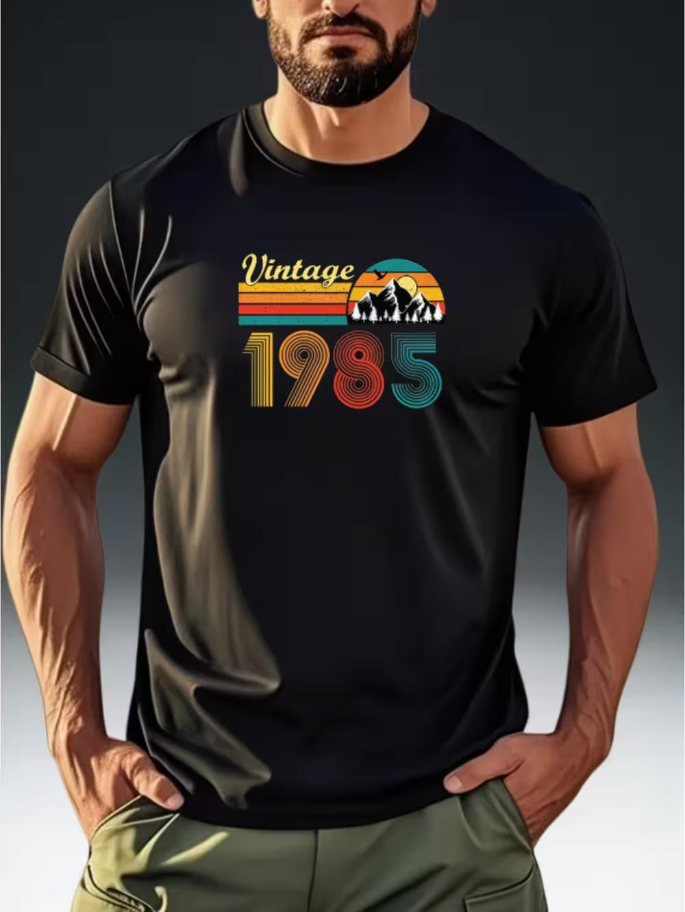 

Men S Retro Cool Style Vintage 1985 Landscape Sunset Short-Sleeve T-Shirt L
