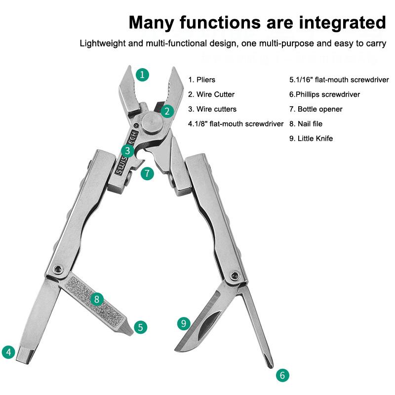 Noutdoor Multifunctional Knife Pliers Tools Wild Portable Screwdriver Wire Cutters Bottle Opener Nail File Stainless Steel Tool
