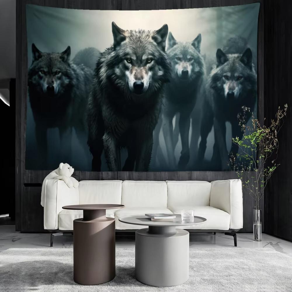 Wolves Wild Art Tapestry Modern Living Room Sofa Background Wall Scandinavian Style Forest Wolves Decorative Tapestry 100X70CM