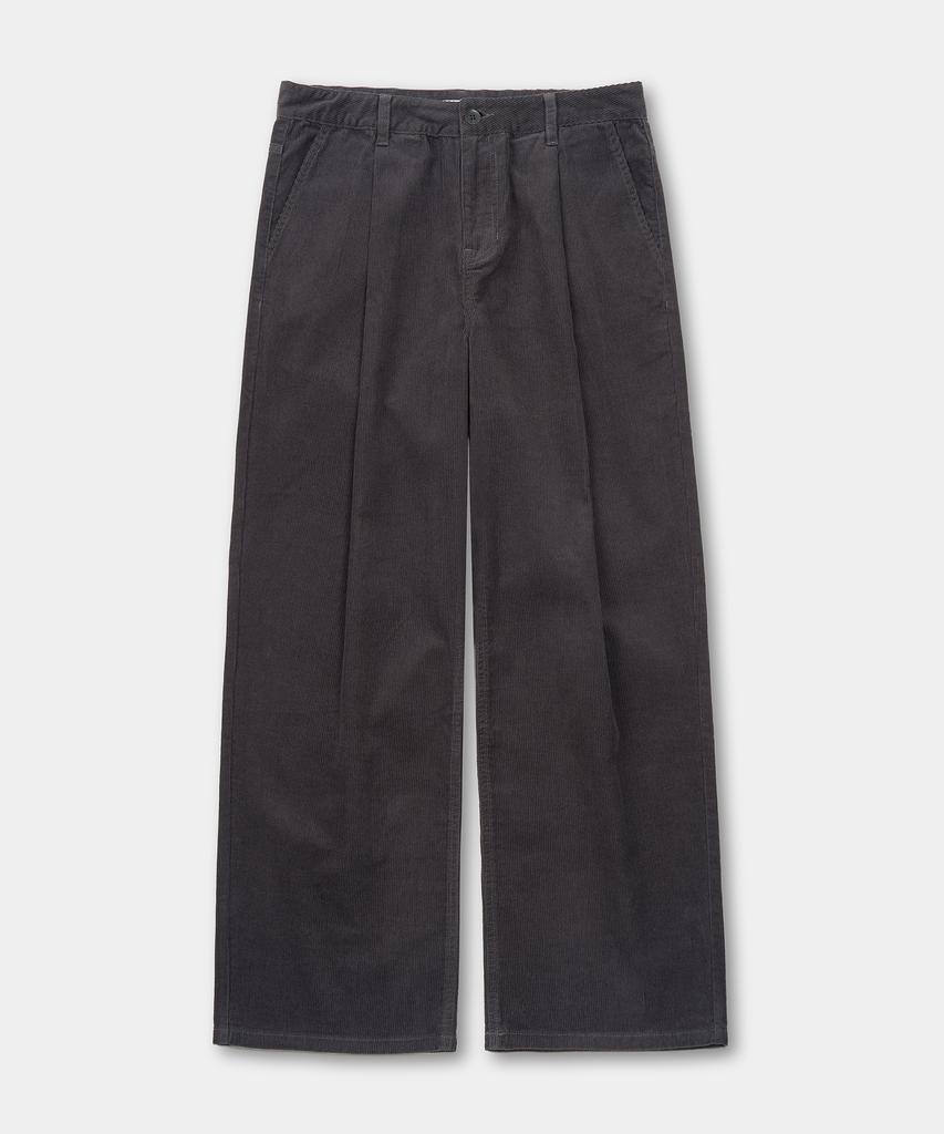 EXCONTAINER One-Pleat Wide Corduroy Pants (Charcoal)
