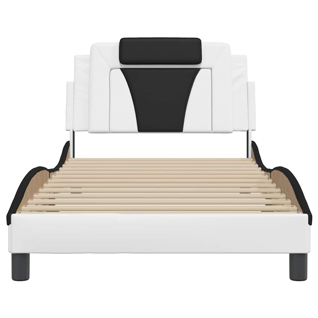 Bed Frame  Viana  Without Mattress White and Black 100x200 Cm Faux Leather