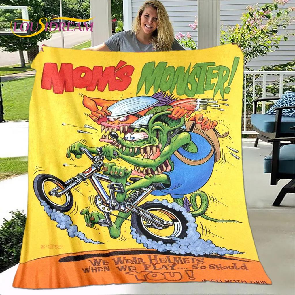 Funny Rat Fink Cartoon Soft Plush Blanket,Flannel Blanket Throw Blanket for Living Room Bedroom Bed Sofa Picnic Cover Bettdecke