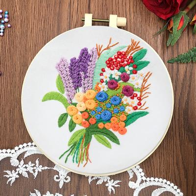 4 Pack Flowers DIY Embroidery Kit with Embroidery Hoop Embroidery Starter Kit 30x30cm for Adult Beginners Gift for Women