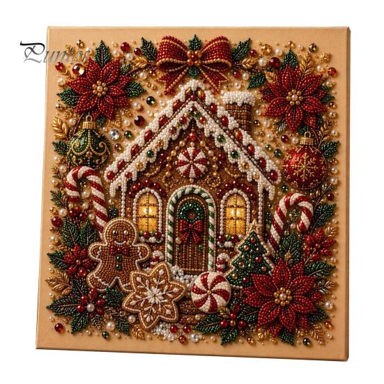 Interactive Family Crafts Christmas Faux Pearl Art Kit, Tree Wreath Painting DIY Sets Sparkling Diamond Craft Kit for Adults, Holiday Wall Decor Gift