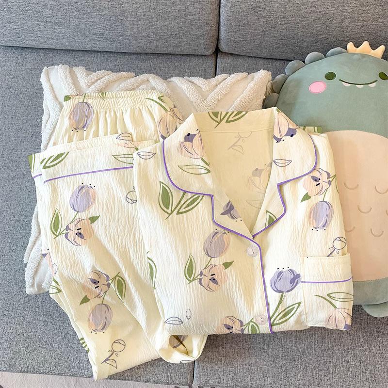 Gentle Tulip Spring Pajamas Women'S High-Value Long-Sleeved Trousers Sweet Wind Cardigan Set Homewear