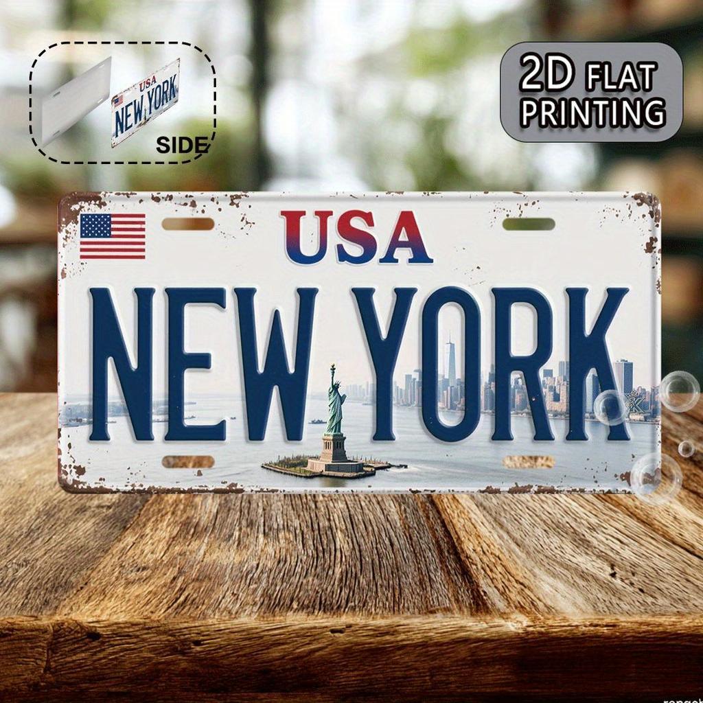 HD Tin Sign Vintage USA New York License Plate Metal Wall Art Retro Statue of Liberty City Decor for Bar Man Cave American Tr