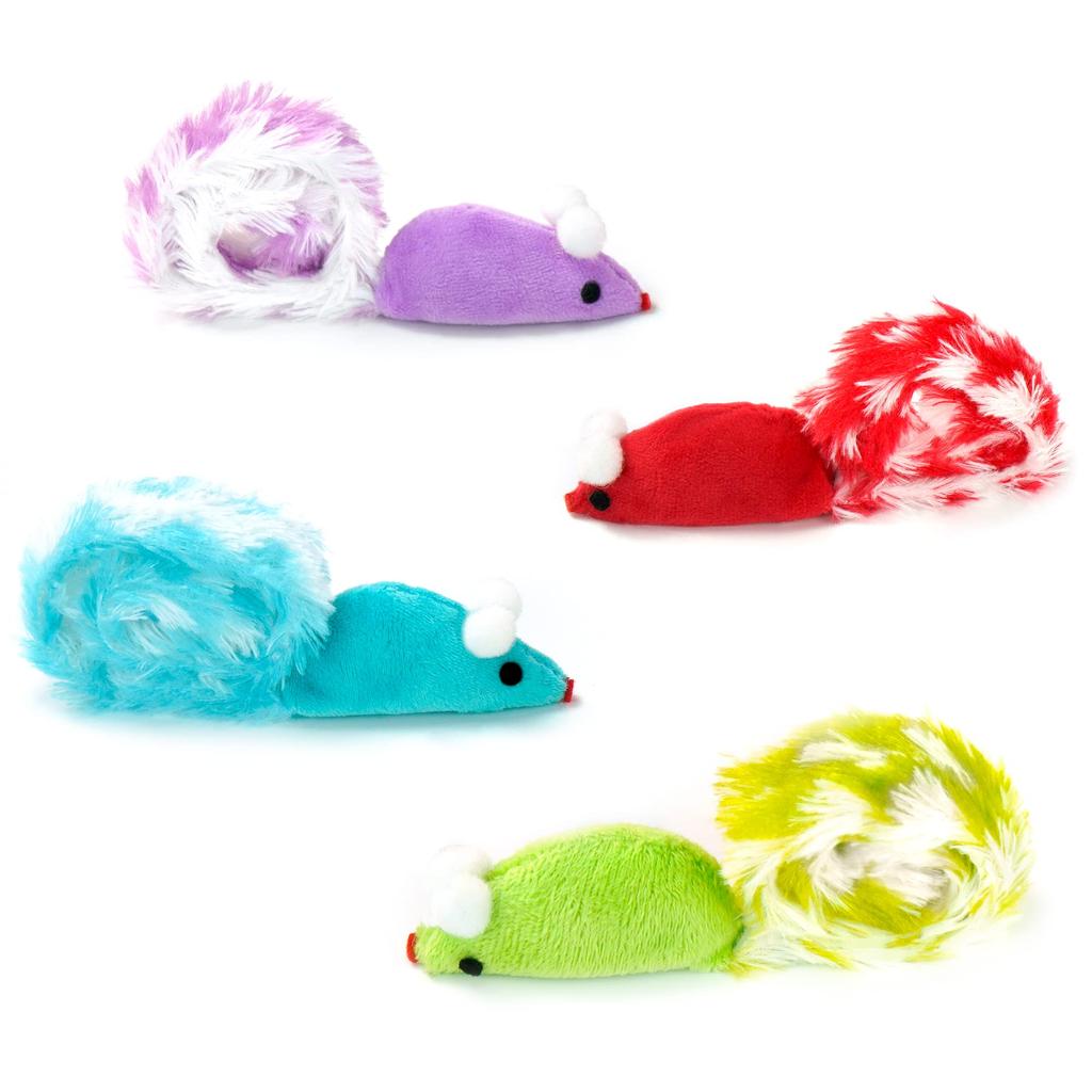 Chiwava 4-Piece 38cm Long Soft Plush Rattle Toy for Cats, Mouse Rattle Sound, Small Mouse Activity Interactive Toy