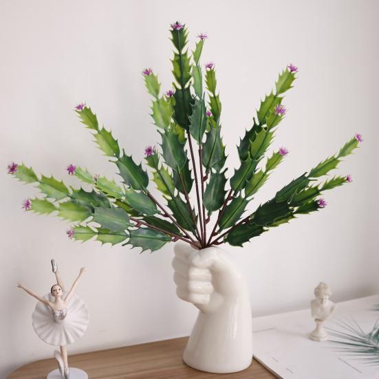 13 Inch Artificial Cactus with Purple Flowers Realistic Unpotted Fake Cactus Plant for DIY Flower Arrangement Outdoor Indoor Garden Home Decor
