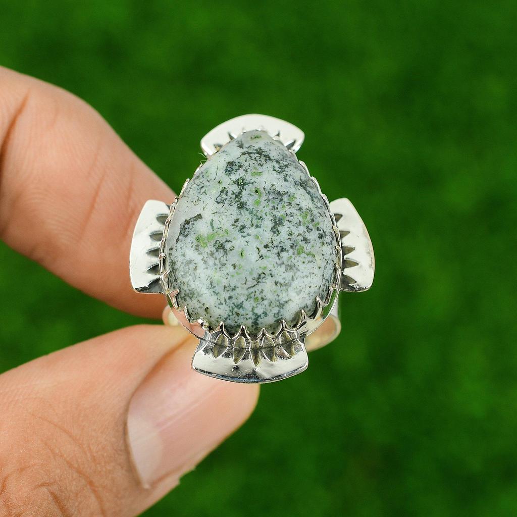 925 Sterling Silver Tree Agate Stone Birthday Statement Anniversary Ring US 8