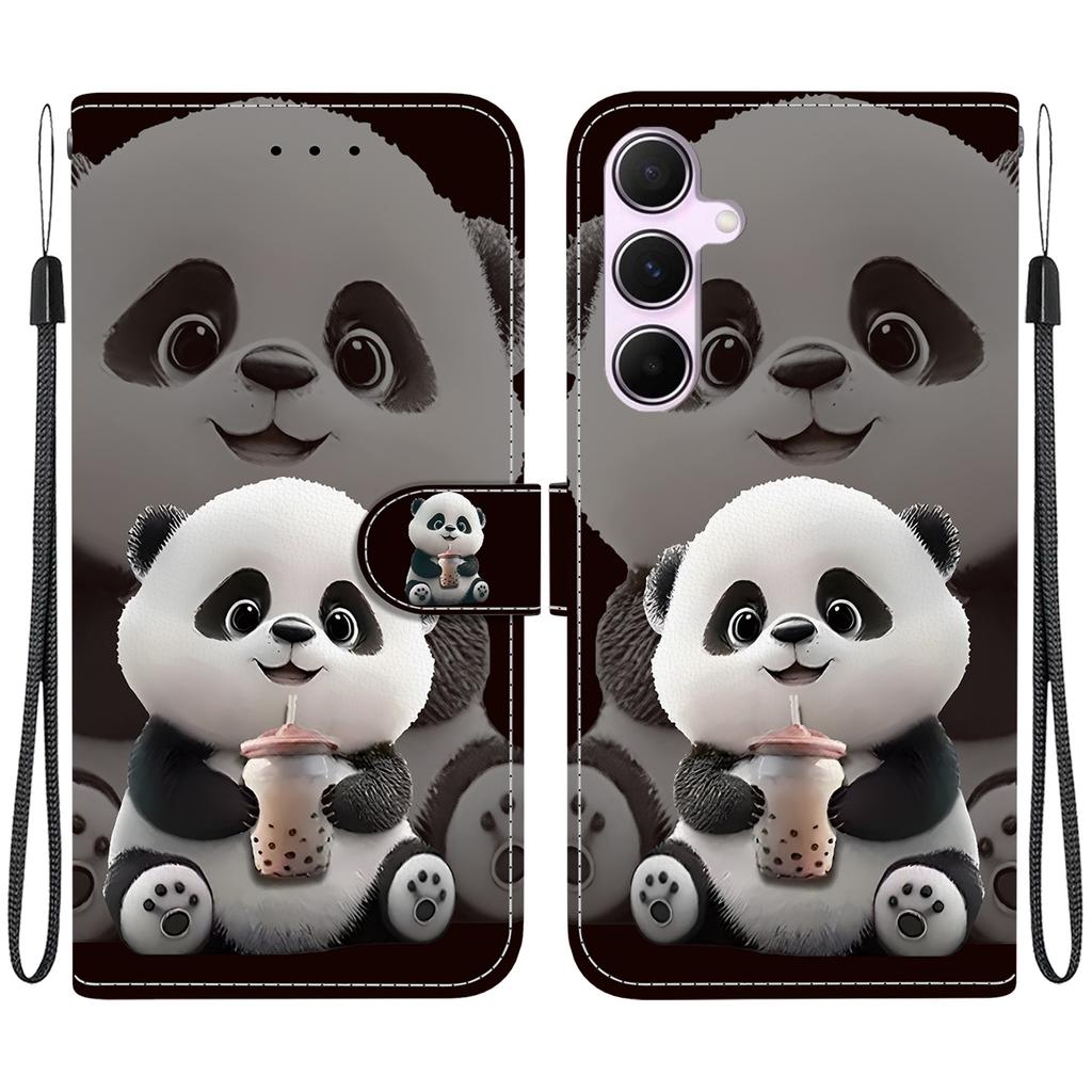 Handmade PU Leather Flip Case for Samsung Galaxy A55 (A556V/A556B/A556E)- Anti-Slip Shockproof Cover with Wrist Strap & Heart/Rose Cat Designs